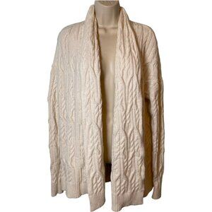 Ann Taylor Alpaca Wool Blend Ivory Cable Knit Open Cardigan Sweater Size Small